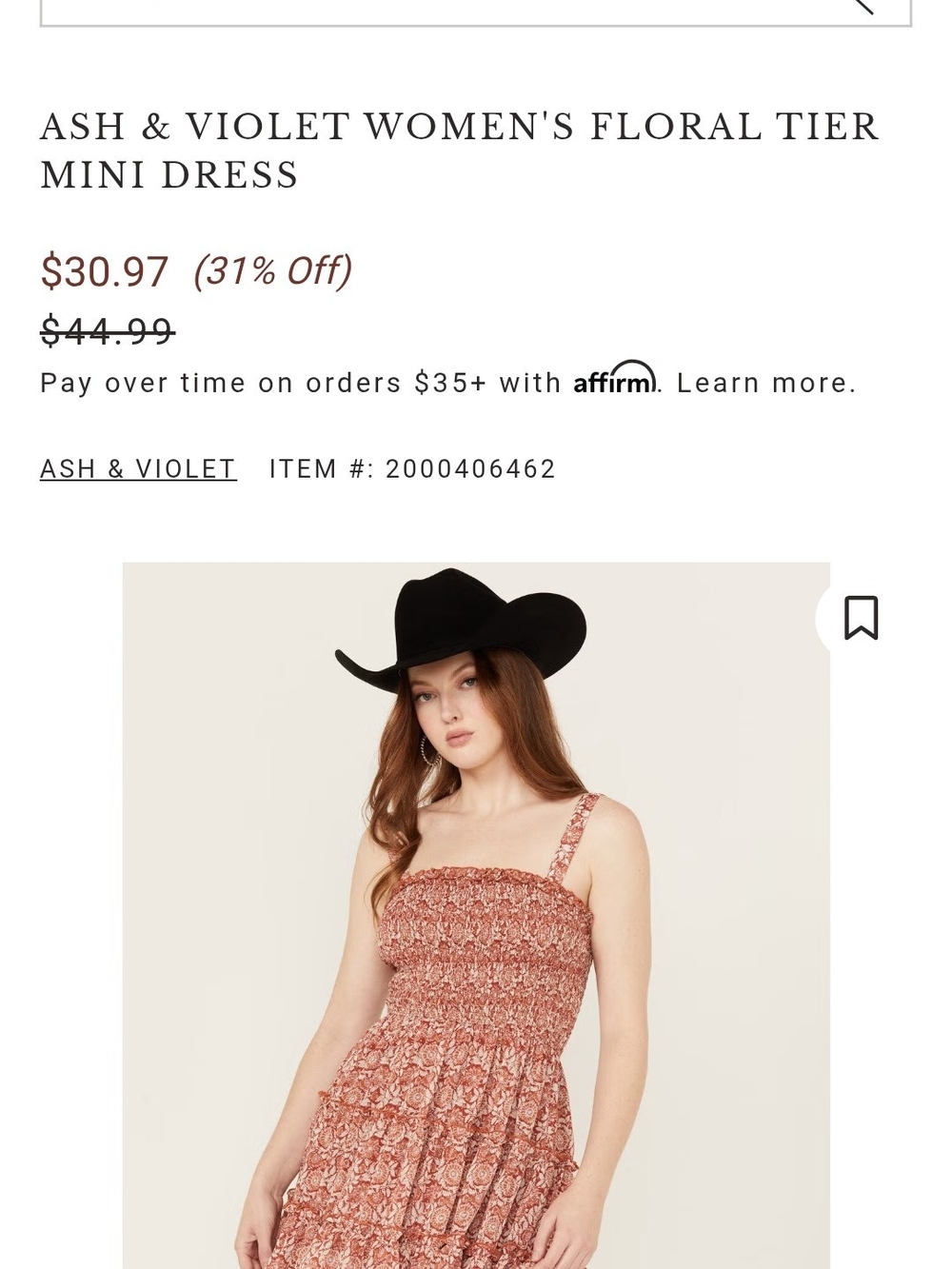 Ash & Violet Rust Floral Smocked Mini Dress